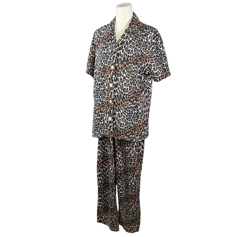 Allison Rhea 100% Cotton Pajama Set Leopard Print Button Top Pants Medium - Picture 13 of 13